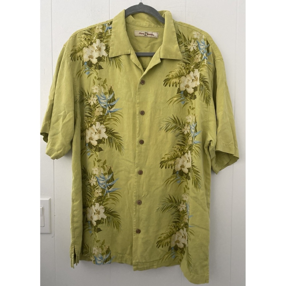 VTG Tommy Bahama Short Sleeve Silk Shirt Mens Large Lime Green
